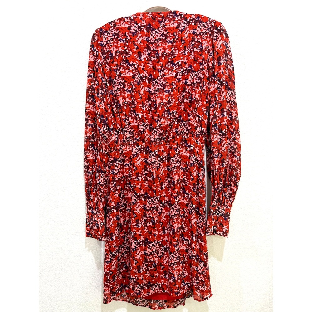 The Kooples Mini Floral Dress Red Medium V-Neck Long Sleeve Button Cuff Feminine - Picture 3 of 11